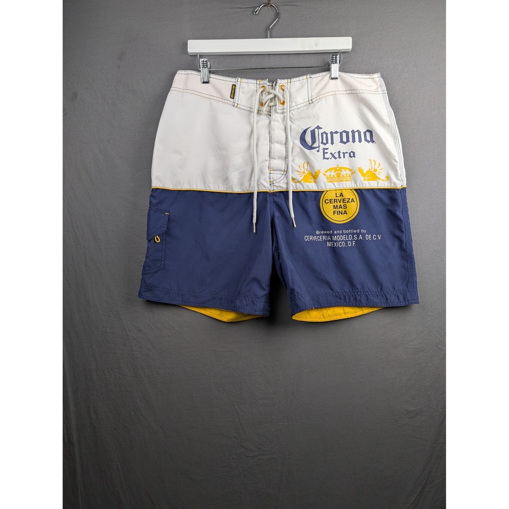 Corona Extra Mens Board Shorts Blue White Yellow Swim Trunks Size‎ XL 36